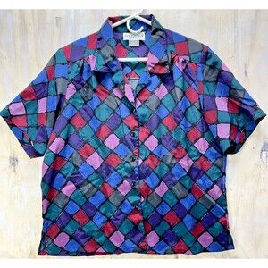 DONNKENNY PETITE Flannel Shirt Floral Sz M Plaid Pattern